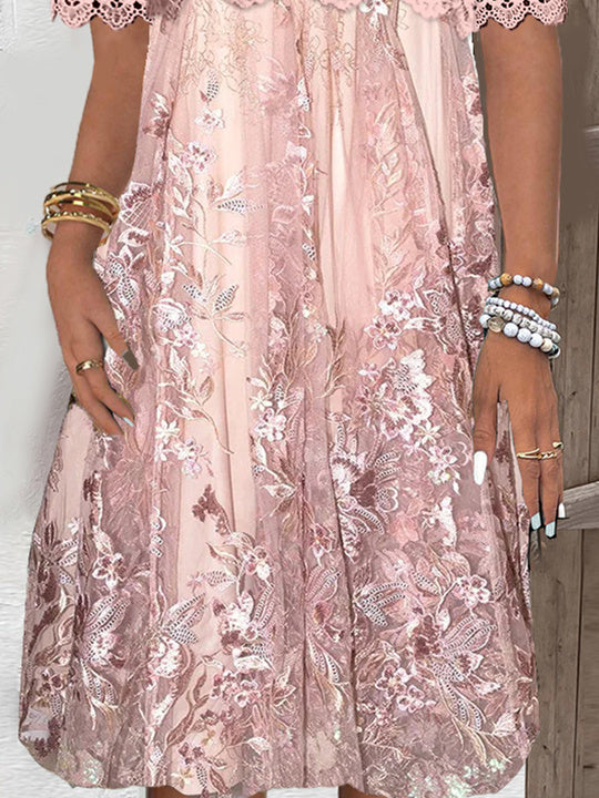 Women Half Sleeve V-neck Solid Color Dress