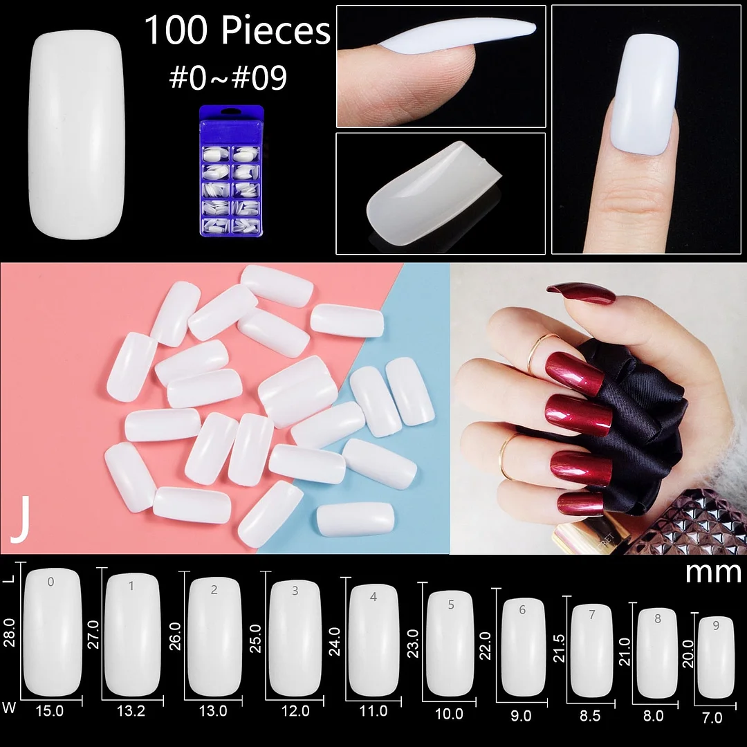 100pcs/set 10 Sizes Full Cover False Nail Tips Ballerina Coffin Fake Nails Square Stiletto French Acrylic Press On Nails-Nail Inspo