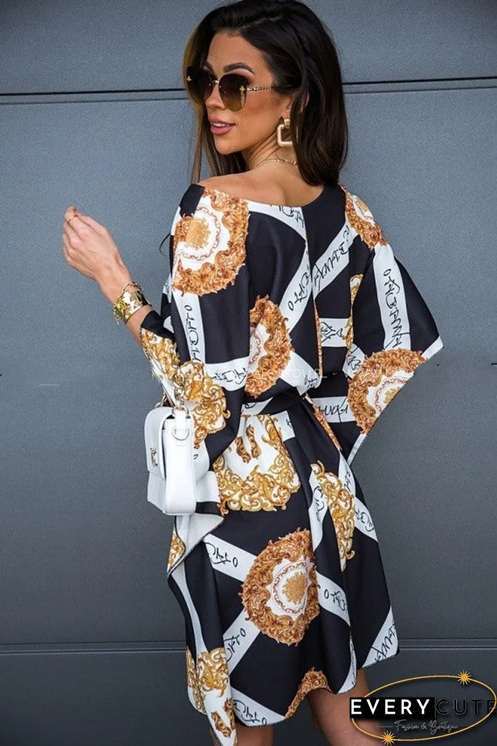 Off Shoulder Wide Sleeve Oversized Blouse Midi Dress