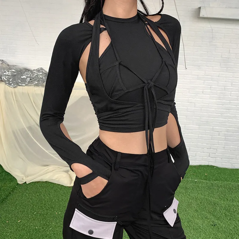 Lace Fake Two Piece Long Sleeve Tee