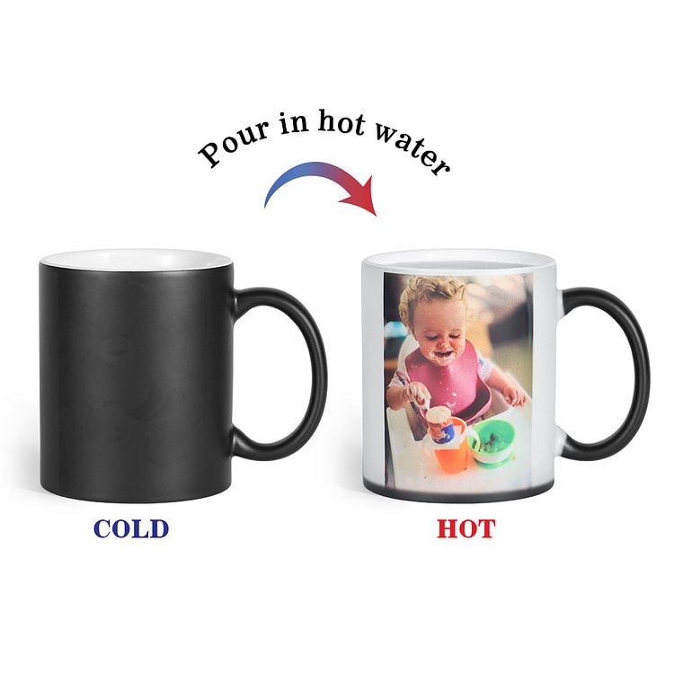 Taza con 1 foto personalizada Taza mágica de cerámica sensible al calor que cambia de color 1 texto