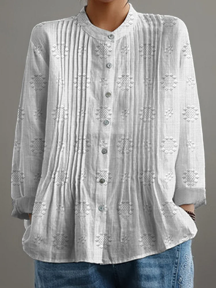 Women's Vintage Floral Art Print Casual Cotton And Linen Shirt
