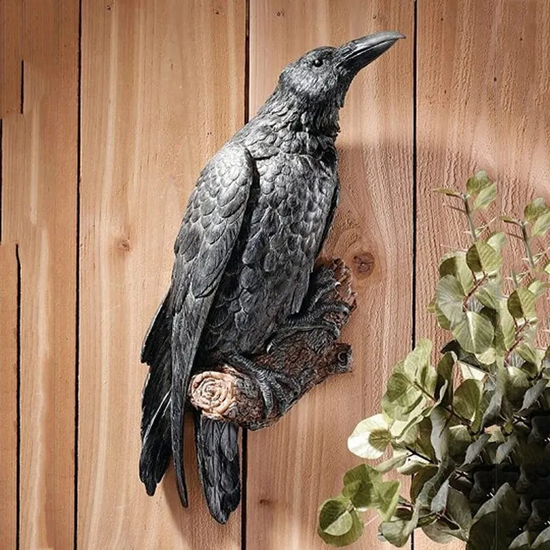 Tegooe Resin Raven Statue Sculpture Outdoor Crow Bird Decor Halloween Garden Courtyard Ornament 20cm Black