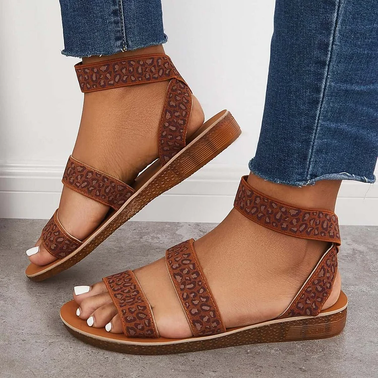 Open Toe Slip on Flats Ankle Strap Sandals