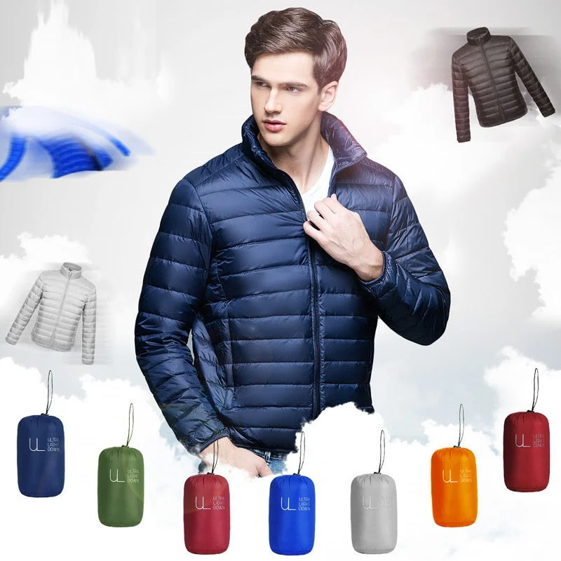 Oocharger Men Stand Collar Puffer Jacket 2023 New Ultra Light Windbreaker Men's Down Coat  Spring and Autumn Men  Casual Loose Parkas