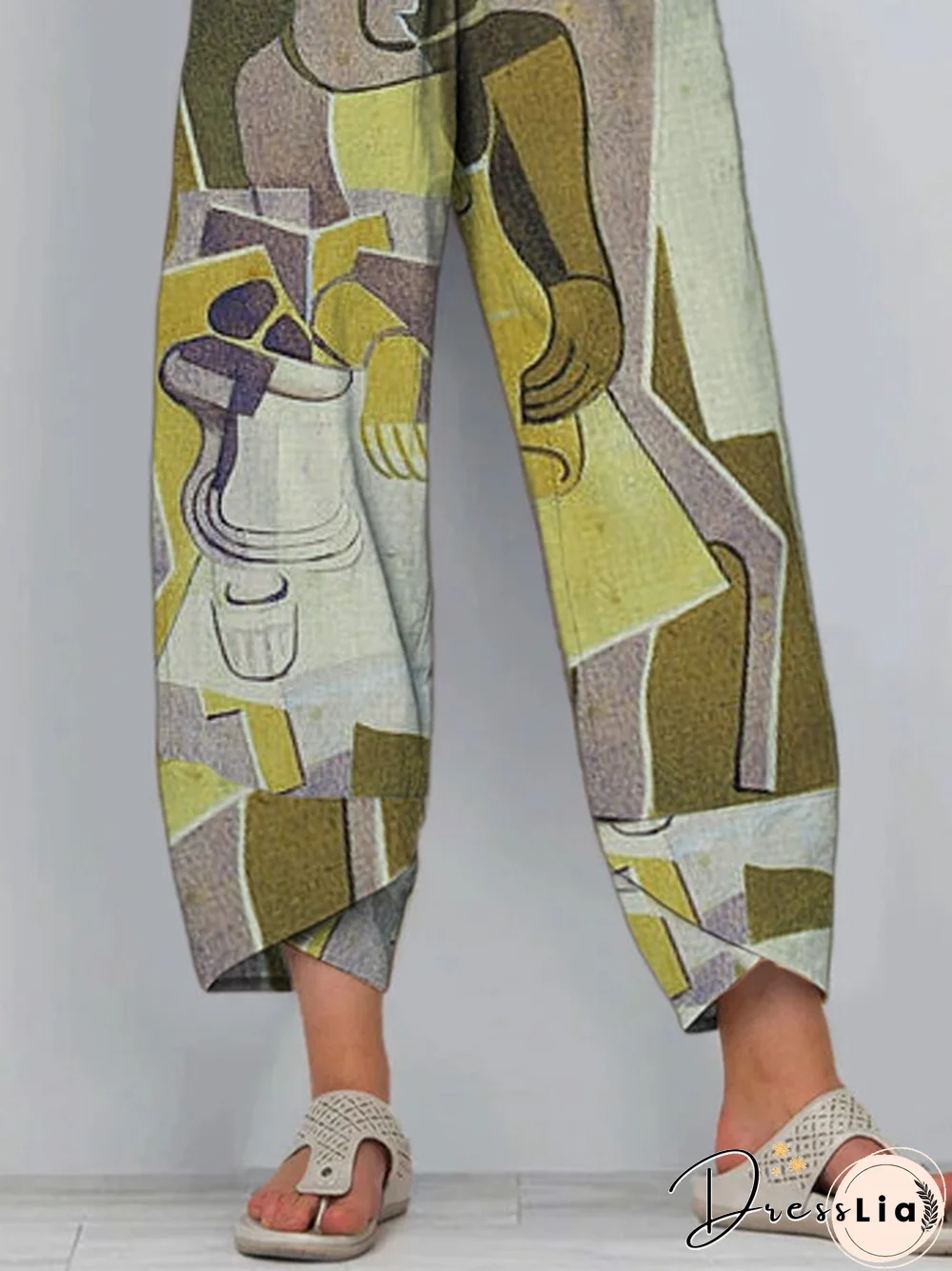 Cotton-blend Casual Printed Pants
