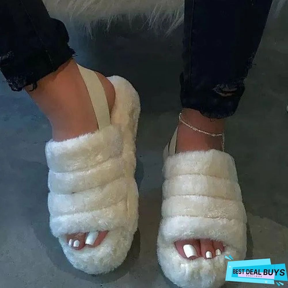 Fur Sling Back Slipper Sandals