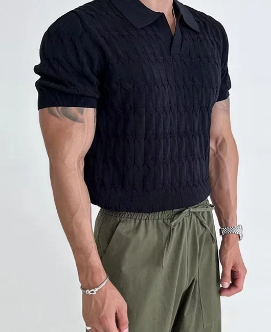 Casual Lapel Collar Slim Fit Knitted Polo Shirt 
