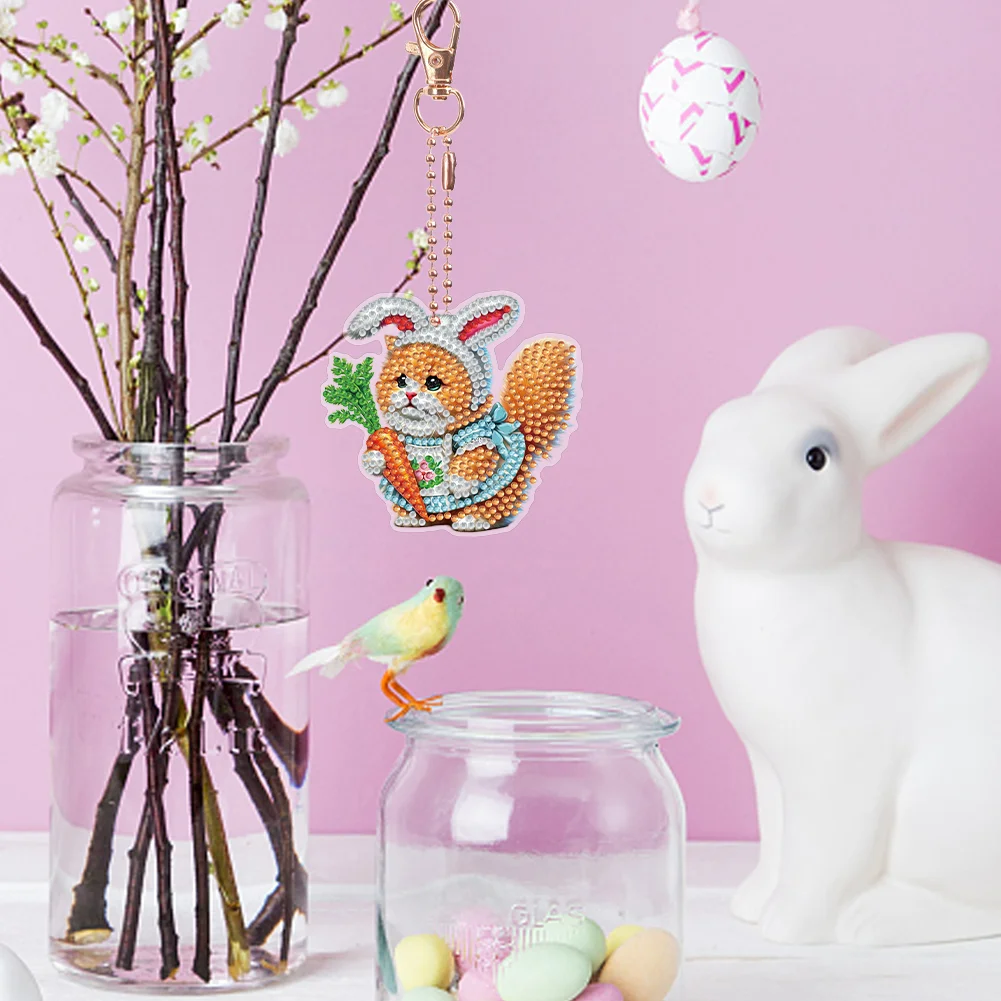 6Pcs Double Sided Special Shape Easter Animals Diamond Painting Art Keyring