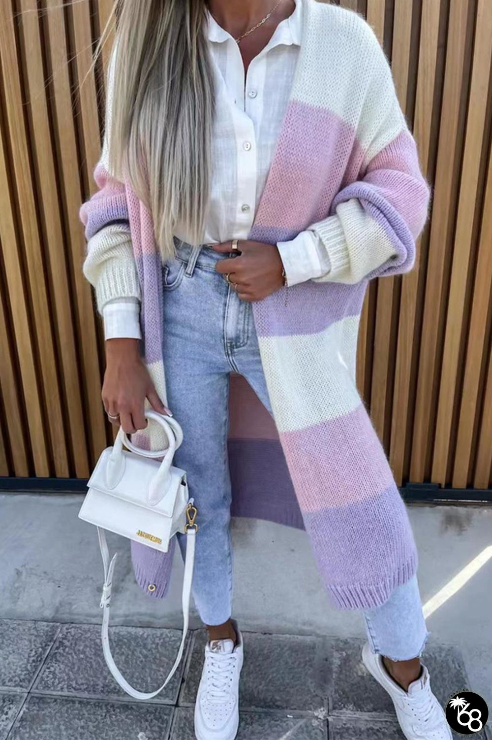 Purple Casual Street Striped Contrast Cardigan Collar Outerwear | 168DEAL