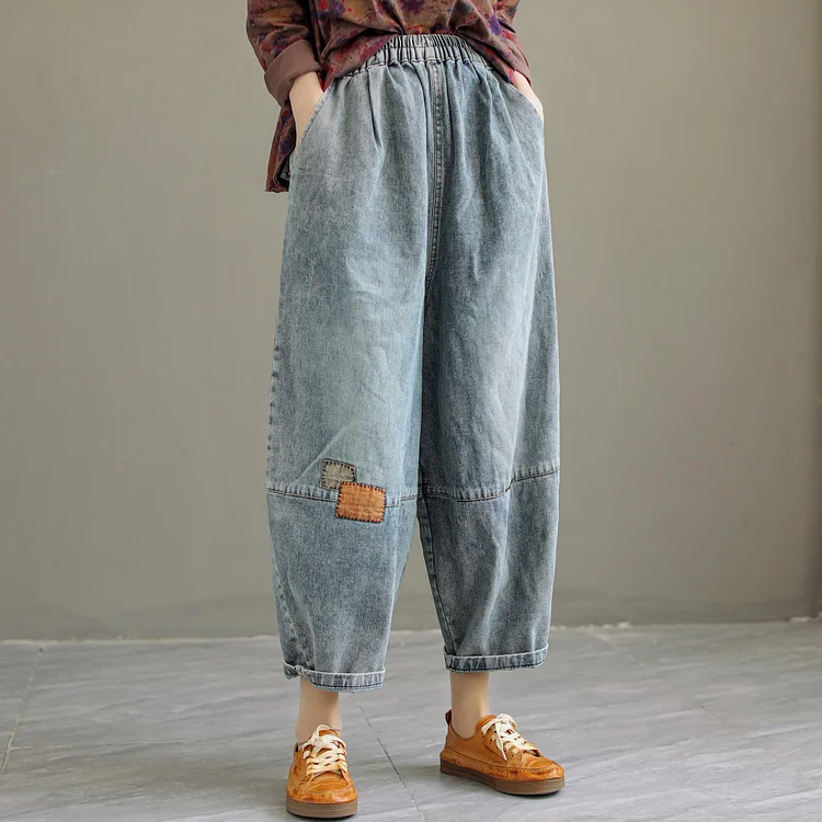 Retro Patchwork Autumn Loose Casual Jeans