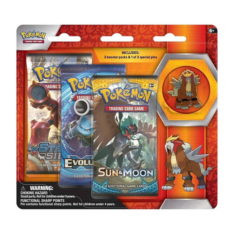 Pokémon TCG: 3 Booster Packs & Entei Collector's Pin