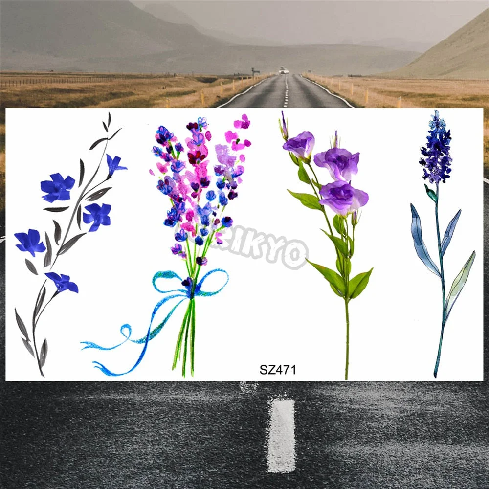 Colorful Hummingbird Small Temporary Tattoos For Women Girls Lavender Plum Blossom Fake Tattoo Sticker Wedding Neck Tatoos Ear