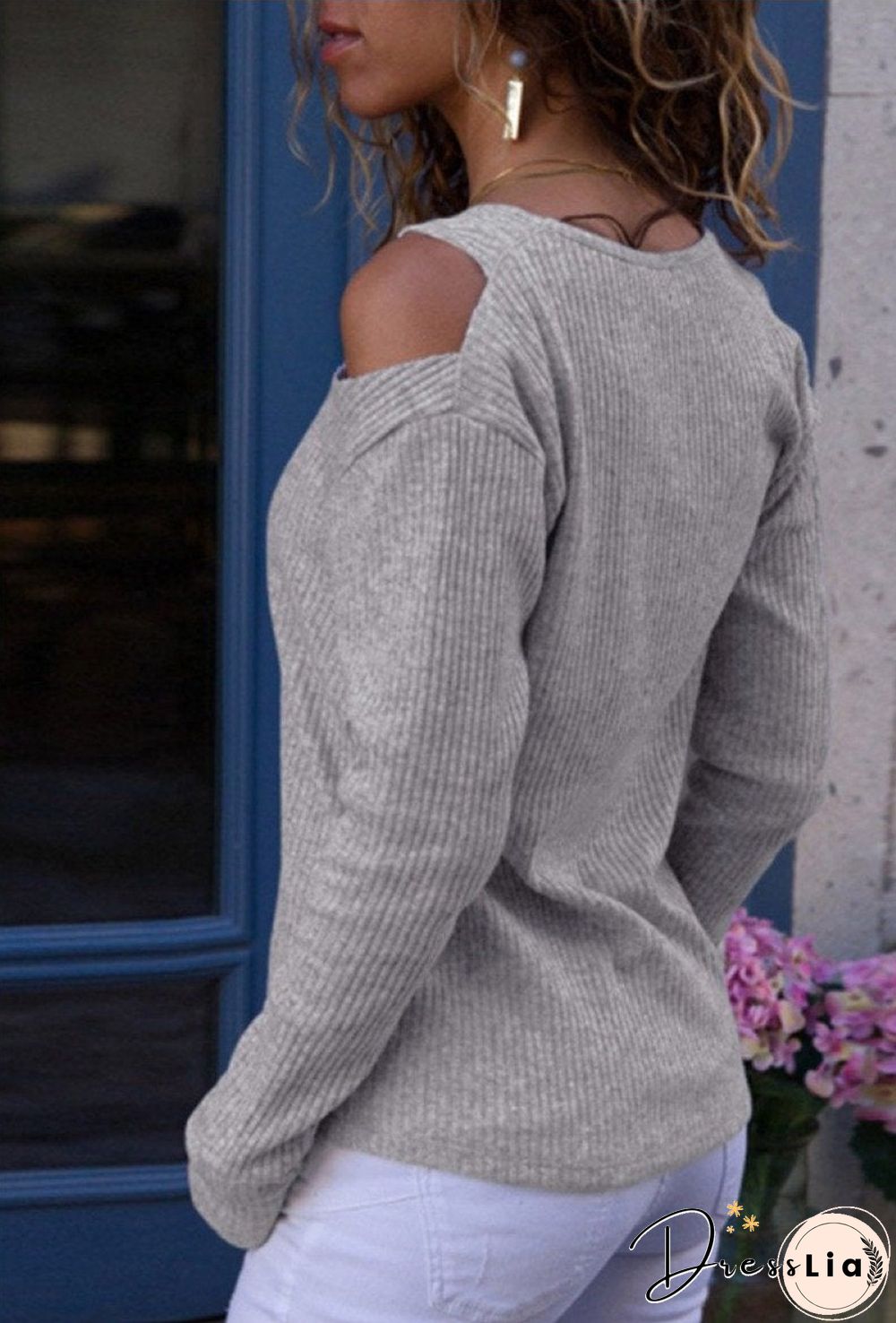 V Neck Cutout Plain Sweaters