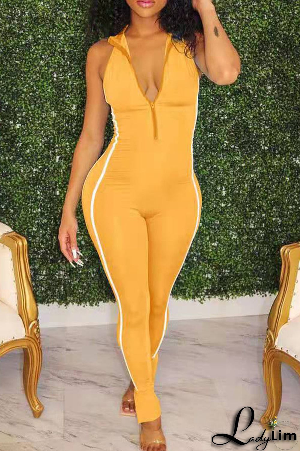 Light Blue Fashion Casual Solid Patchwork Zipper Collar Skinny Jumpsuits