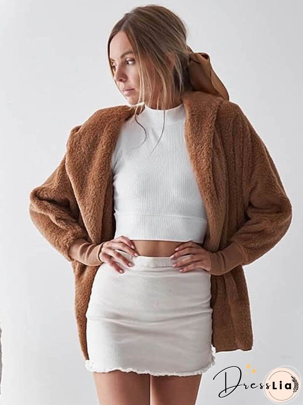 Long Sleeve Plain Hooded Sweater