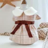 Pet Autumn Winter  Dog Warm Dresses Bow Lattice Skirt