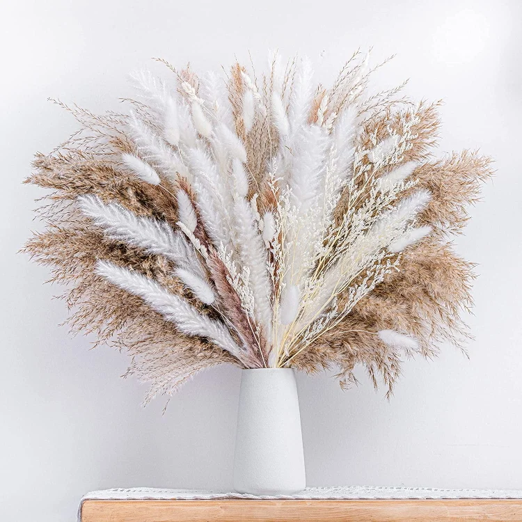 Sanmadrola 80 Pcs Natural Dried Pampas Grass Bonquet Boho Home Decor Bouquet Dried Reed Flowers for Wedding Floral Arrangements Wall Bathroom D&eacute;cor