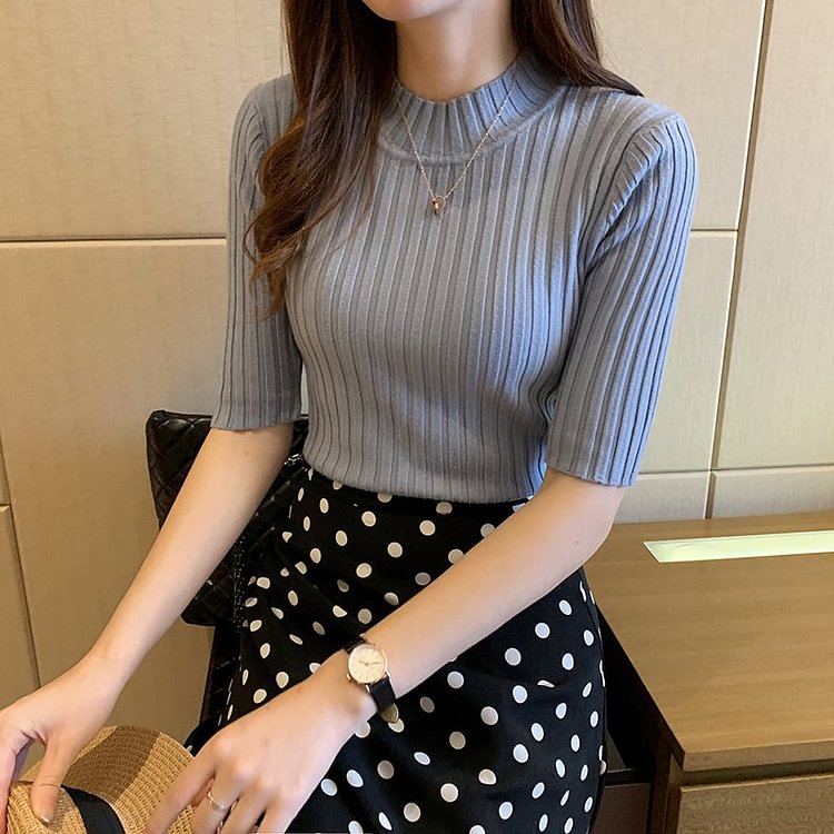 Half Sleeve Knitted Sheath Shirts & Tops