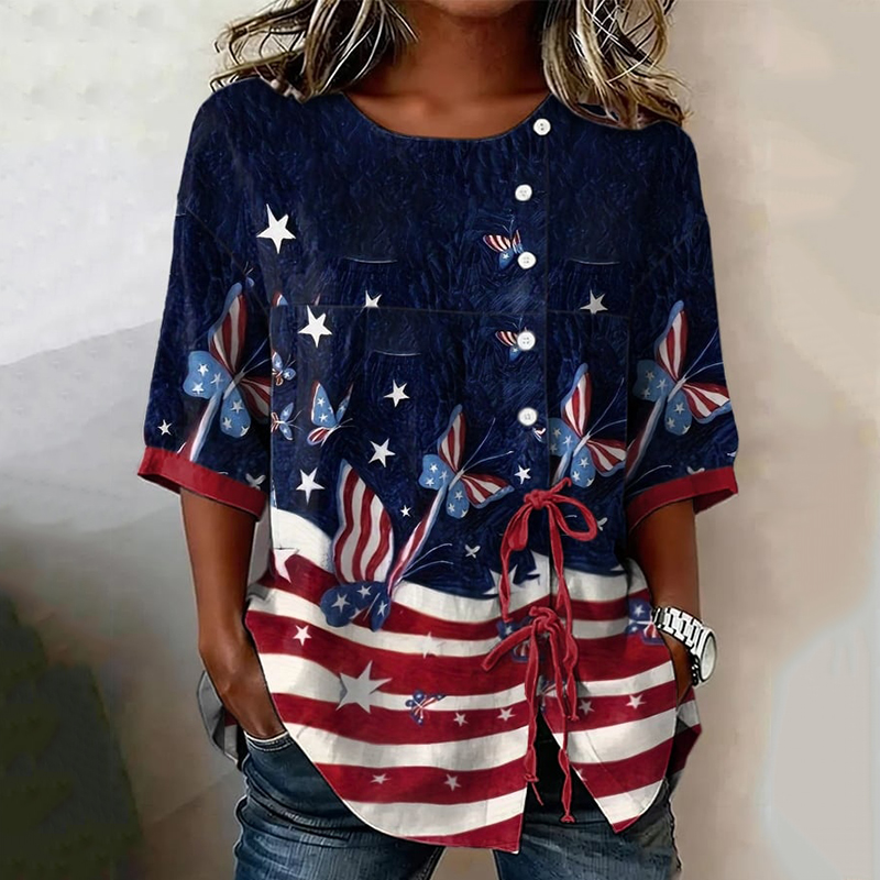  Womens Independence Day Butterfly Design Shirt Westsshops