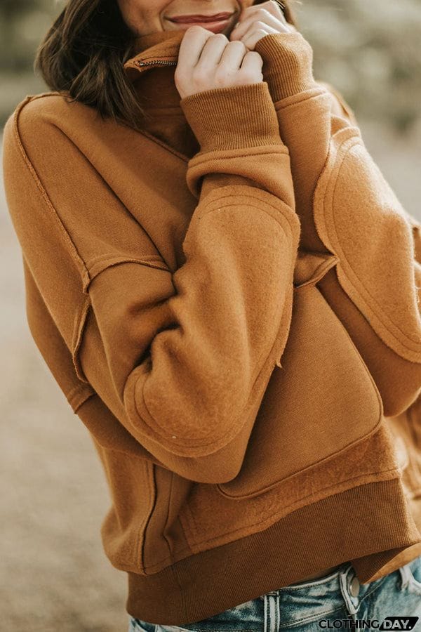 Pocket Zip Pullover Long Sleeve Sweatshirt