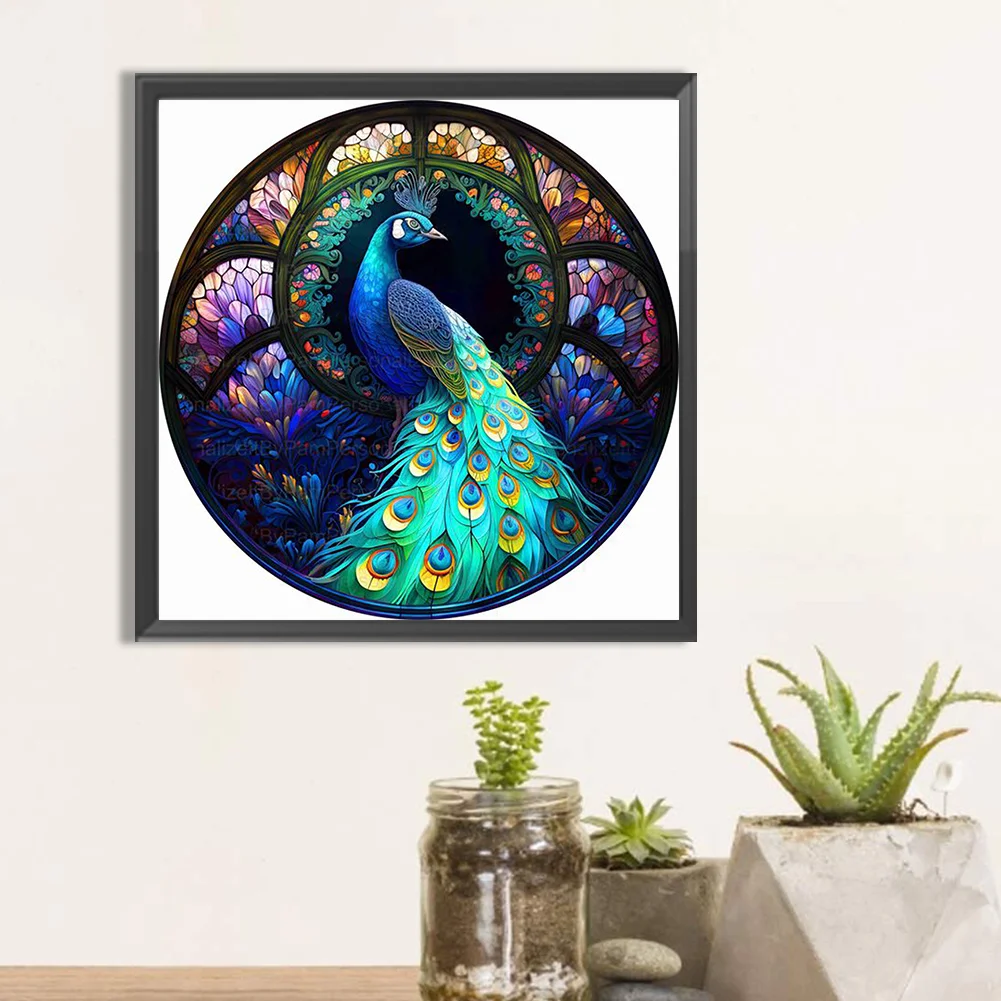 Diamond Painting - Full Round Drill - Stained Glass Peacock(30*30cm)