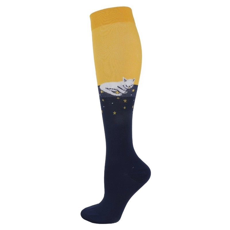 Compression Socks Calf Socks Printed Elastic Socks Sports Cycling Running Yoga Socks Men’s Long Tube Compression Socks Women