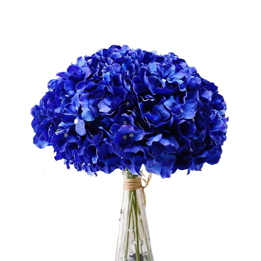 Blue Hydrangea Silk Flowers Heads Pack of 10 Full Hydrangea Flowers Artificial with Stems for Wedding Home Party Shop Baby Shower Decor