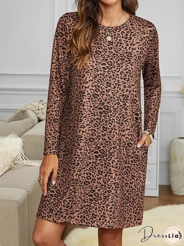 Leopard Long Sleeve Tee Dress