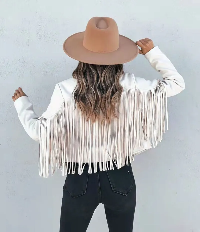 Uveng Spring Women's Clothes Short Coat Solid Color Collared Jacket With Tassels Long Sleeve Open Front Coat Streetwear Y2k