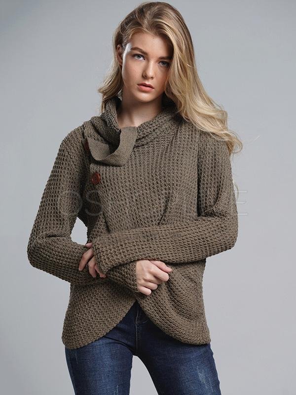 Loose Solid High-Neck Knitting Sweater