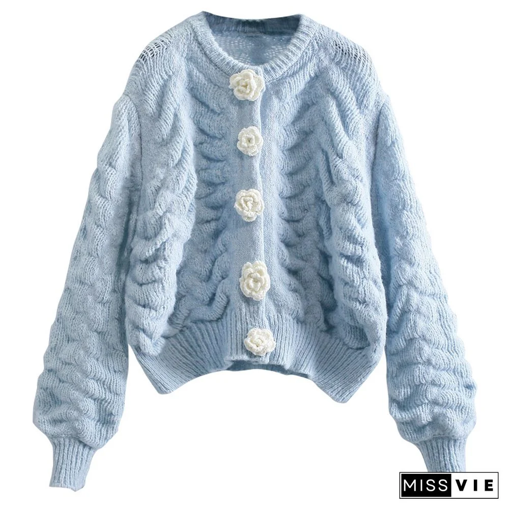 Fashion Flowers Cardigan Knitted Sweater