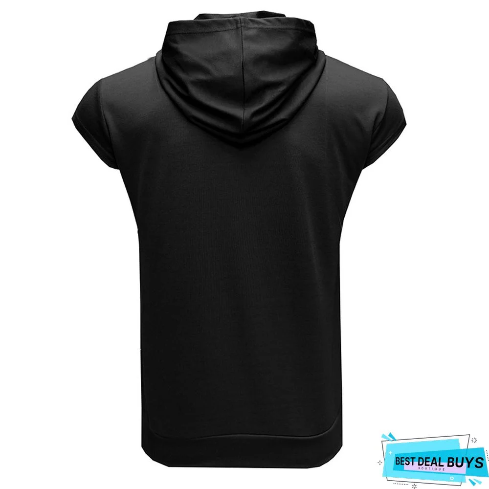 Men's Sleeveless Personalized Leisure Sports Vest Outdoor Fitness Solid Color Hoodie