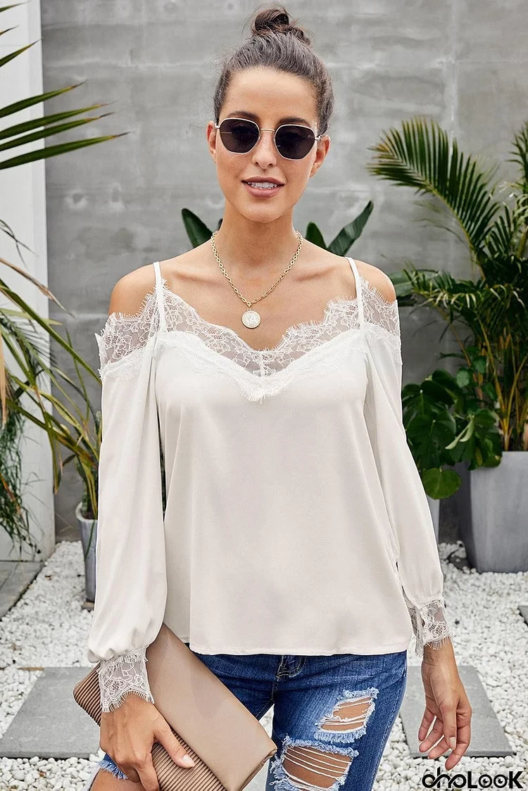 Chic White Lace Cold Shoulder Blouse