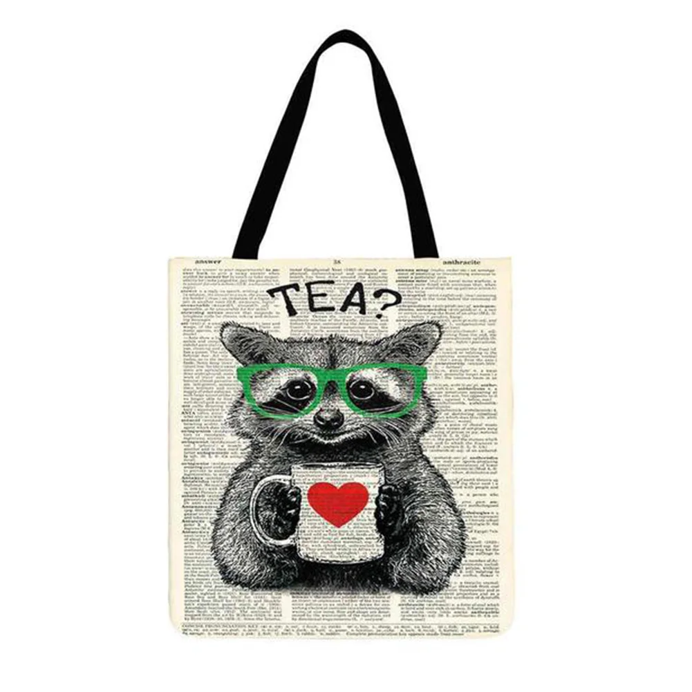 Linen tote bag-Spectacled animal
