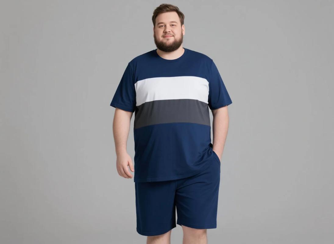 Big and tall 2-piece set with navy and gray color block