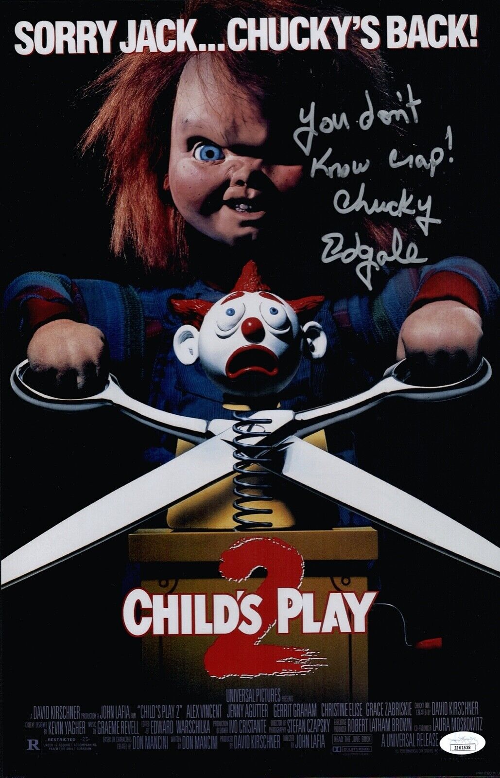 ED GALE Signed CHUCKY 11x17 Photo Poster painting Child's Play 2 Poster Autograph JSA COA Cert