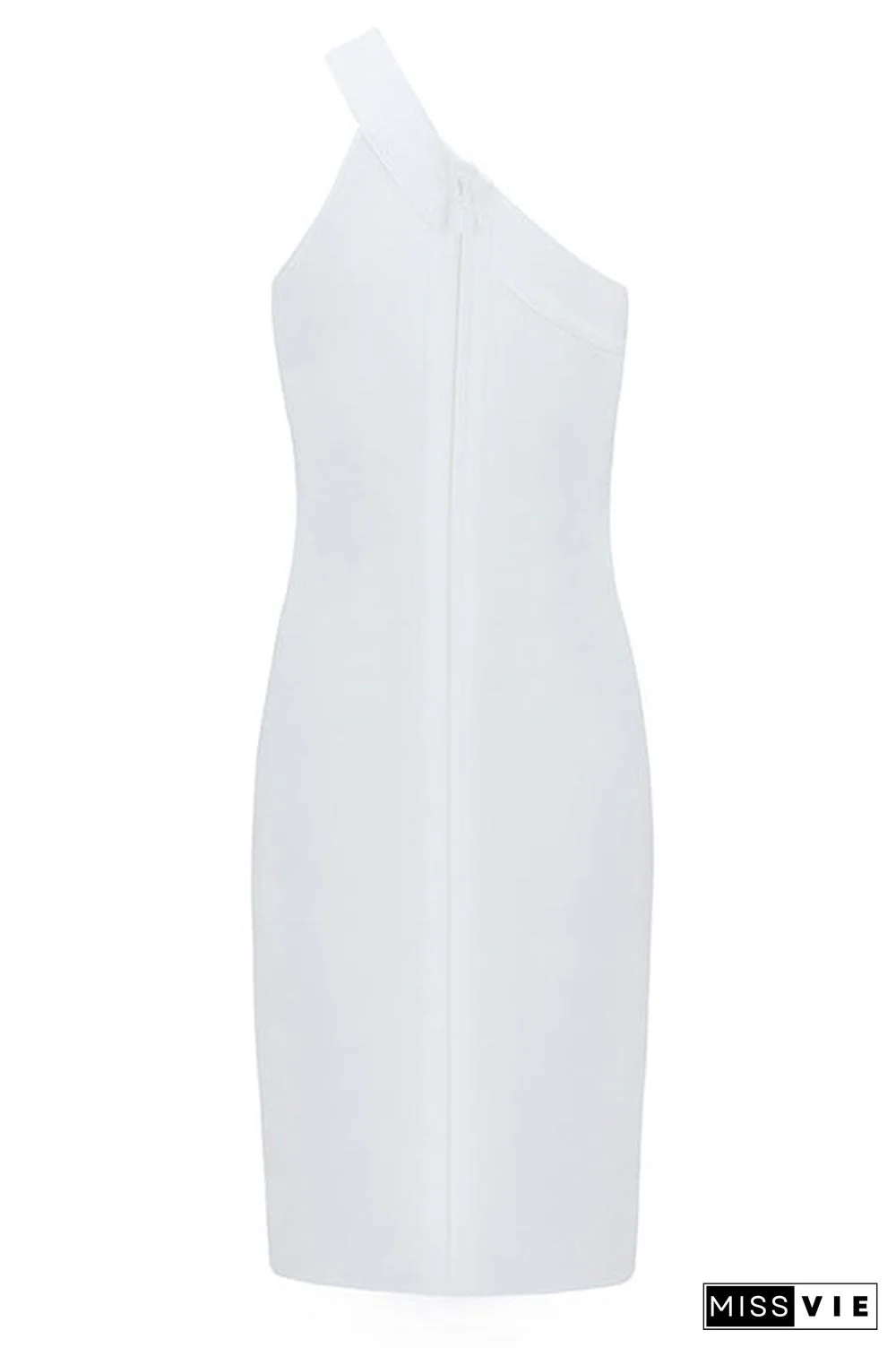 White One Shoulder Cut Out Cocktail Dress