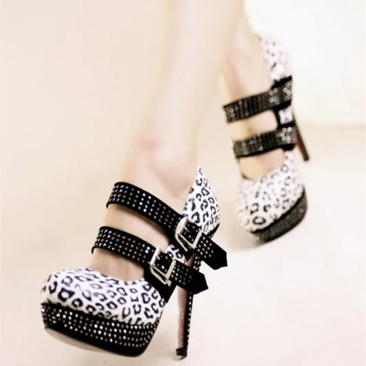 Black and White Leopard Print Heels Vdcoo