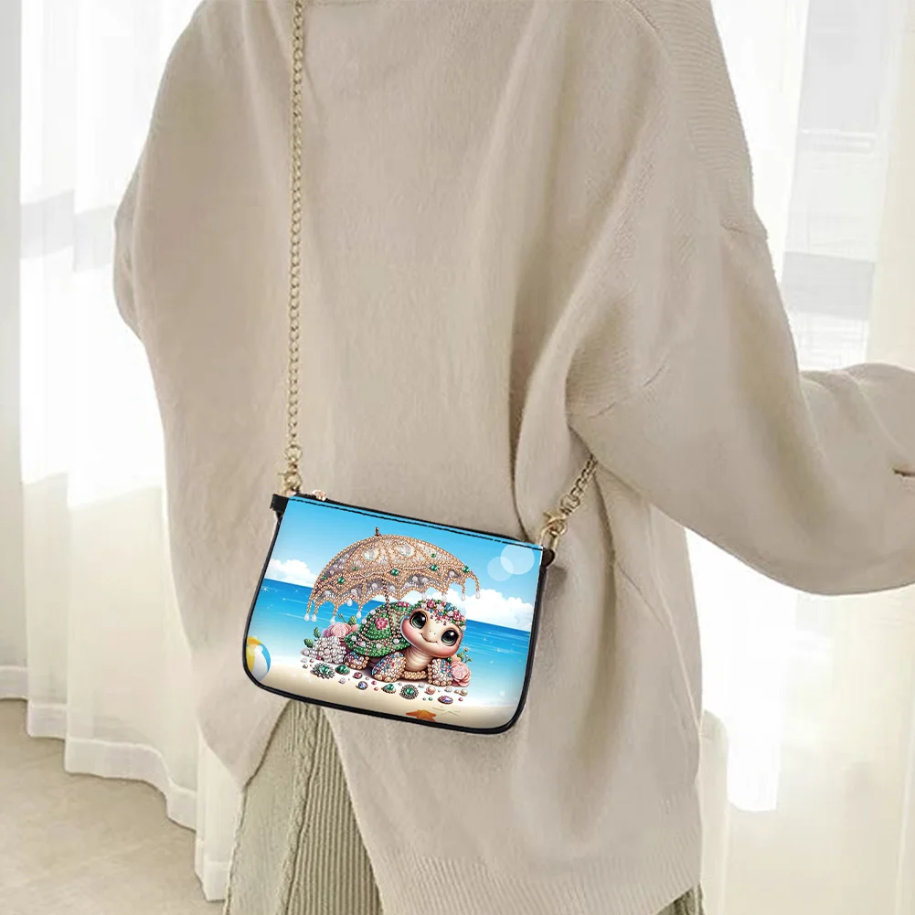 Beach Turtle Diamond Painting Coin Chain Purse 5D DIY Diamond Handmade Chain Bag