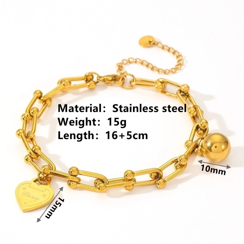 Elegant Heart Shape Titanium Steel 18K Gold Plated Paperclip Chain Cable Chain Bracelets In Bulk