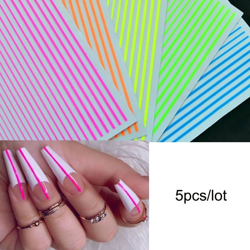 3D Nail Art Decal Stickers Neon Curve Stripe Lines Striping Tape Self Adhesive Sticker Acrylic Manicure Decoration