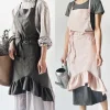 2018 New Women Pocket Home Ruffle Apron Linen Kitchen Dress Dining Cotton Cooking
