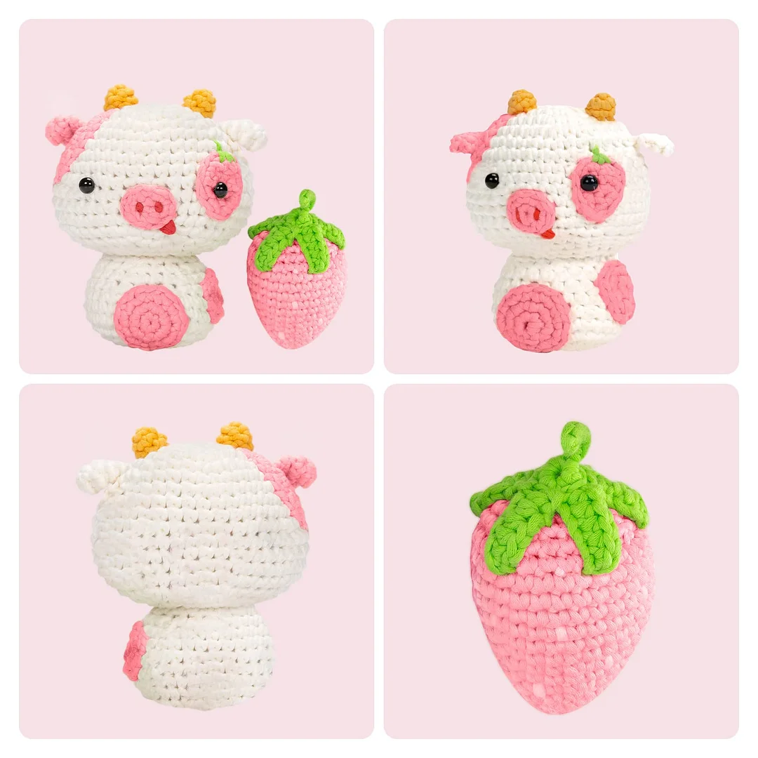 Mewaii Crochet Kits For Beginner Crochet Strawberry Cow Starter Crochet ...