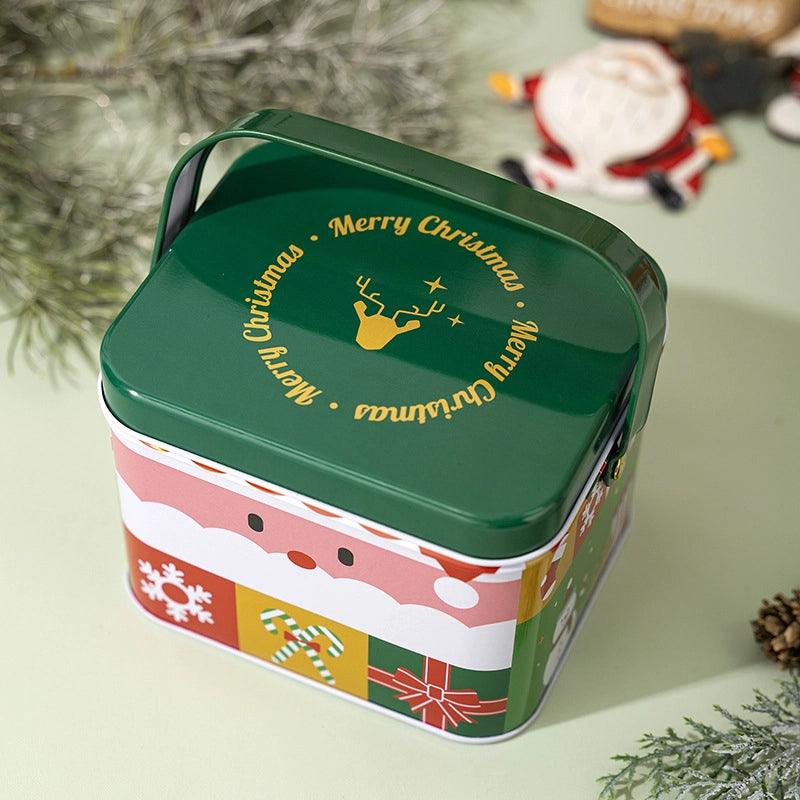 Christmas Cute Square Tinplate Holiday Family Gathering Candy Jar Gift Wrapping Supplies