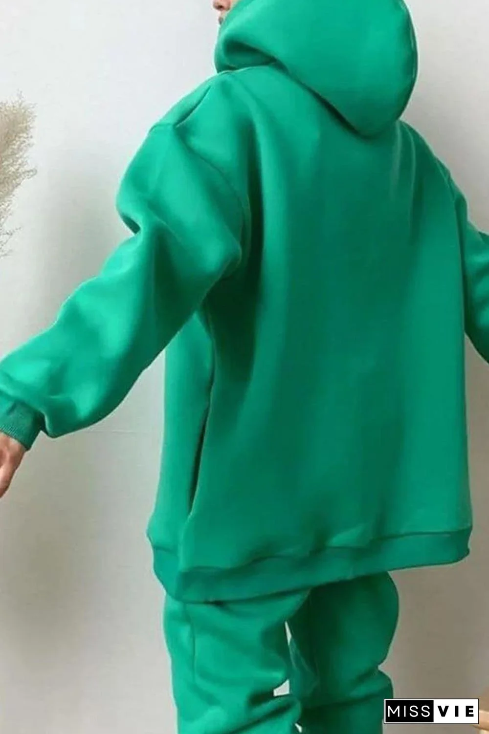 Casual Solid Pocket Hooded Collar Long Sleeve Two Pieces