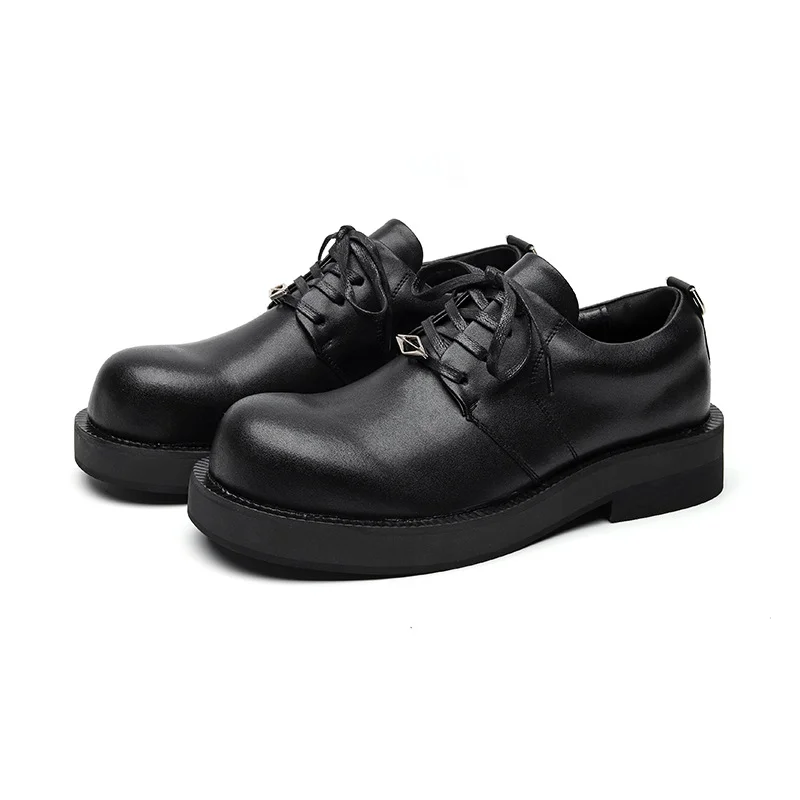 Colourp Colourp Big Head Leather Shoes Men's Casual Business Round Head Derby Shoes 2023 Dark British Wind Trend 188188-R
