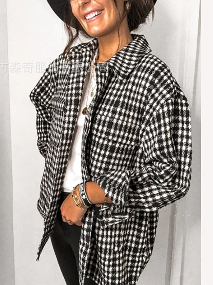 Loose Casual All-match Plaid Outwear P13373
