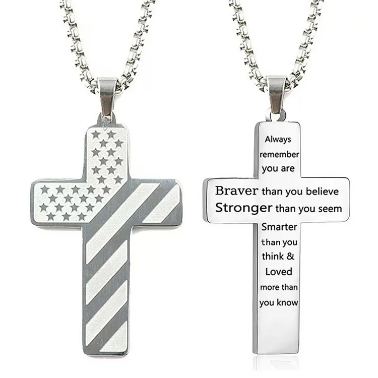 Inspirational American Flag Cross Pendant Necklace