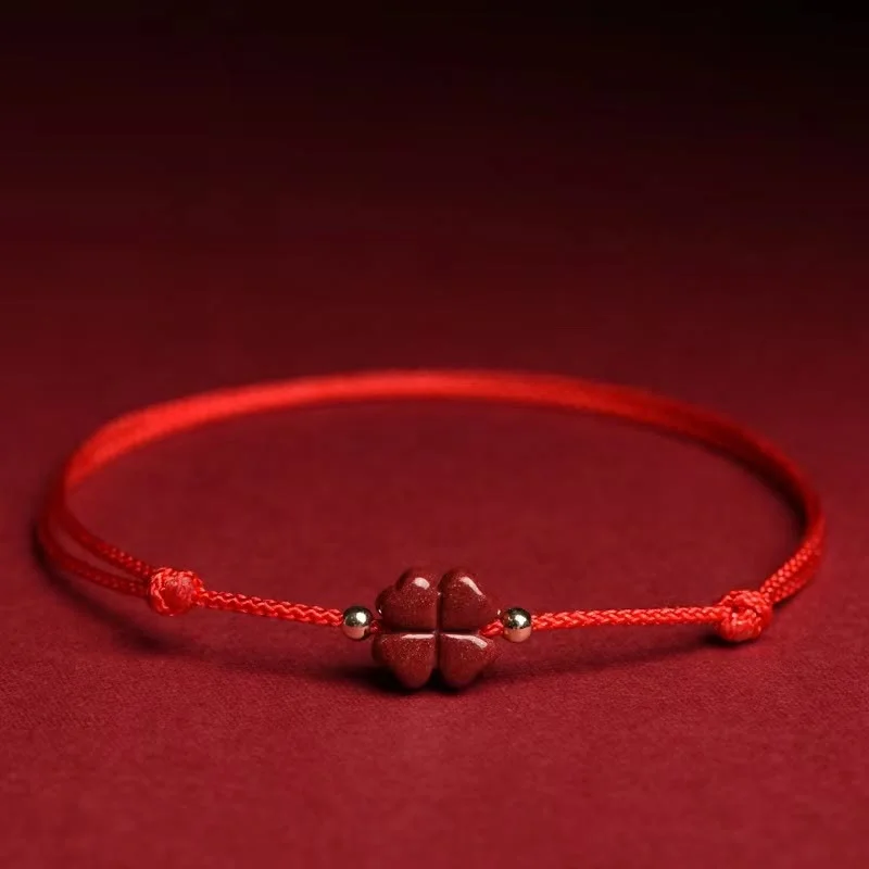 Cinnabar Red String Four Leaf Clover Blessing Bracelet